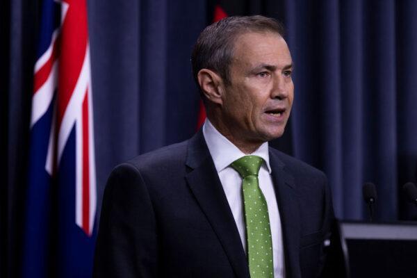 West Australian Premier Roger Cook speaks to media at Dumas House in Perth, Australia on Jun. 29. (Matt Jelonek/Getty Images)