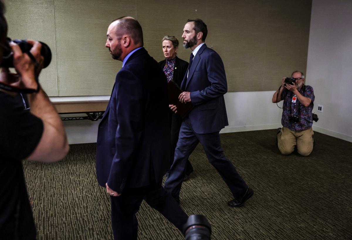 Special Counsel Jack Smith (R) leaves after delivering remarks on a recently unsealed indictment against former President Donald Trump at the Justice Department in Washington on June 9, 2023. (Alex Wong/Getty Images)