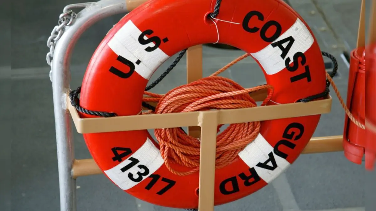 A life saver ring aboard a U.S. Coast Guard boat. (Phil Mislinski/Getty Images)