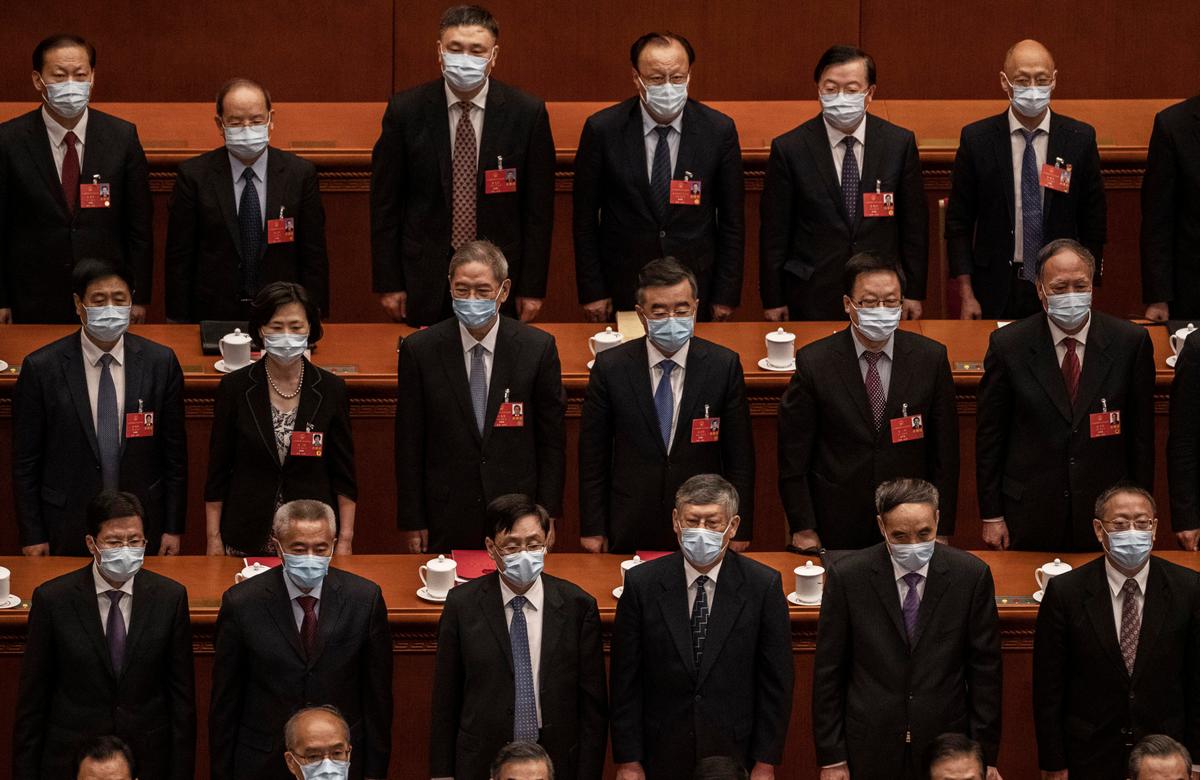 Chinese Communist Party delegates attend the regime’s rubber stamp legislative conference in Beijing, China on May 28, 2020. (Kevin Frayer/Getty Images)