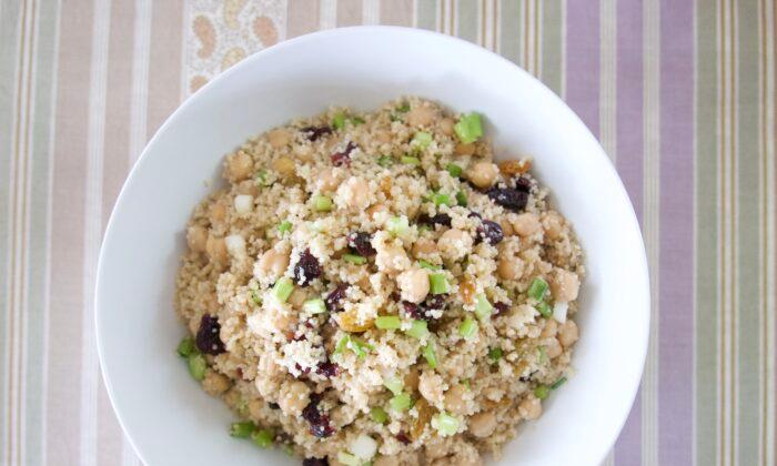 Couscous Salad With Scallions, Golden Raisins, and Chickpeas