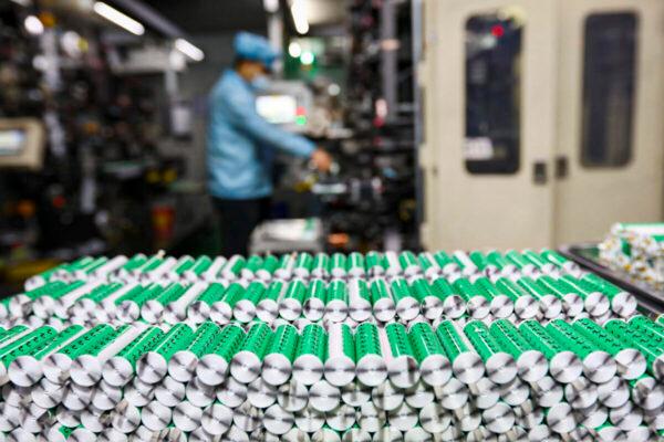 Lithium batteries displayed in the workshop of a lithium battery manufacturing company in Huaibei, eastern China's Anhui Province, on Nov. 14, 2020. (STR/AFP via Getty Images)