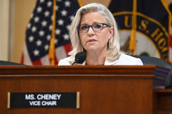 Rep. Liz Cheney (R-Wyo.) delivers a closing statement during a hearing by the House Select Committee to investigate the Jan. 6, 2021, U.S. Capitol breach, in the Cannon House Office Building in Washington, DC, on July 21, 2022. (Saul Loeb/AFP via Getty Images)