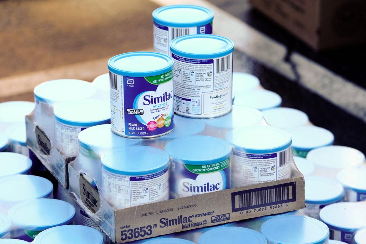A pallet of Similac infant formula at a drive-thru food distribution organized by the Los Angeles Regional Food Bank in West Covina, Calif., on Dec. 29, 2020. (Bing Guan/Reuters)