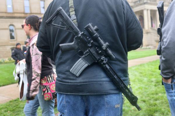 Gun rights activists gather for a rally at the Michigan State Capitol Building in Lansing, Mich., on Sept. 23, 2021. (Scott Olson/Getty Images)