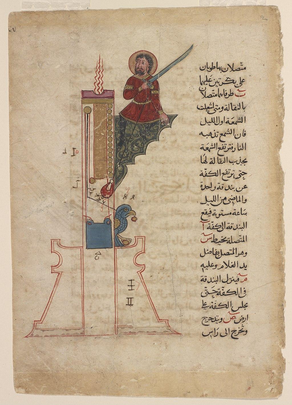 Al-Jazari's candle clock device from 1206 featured a display dial that told time. (<a href="https://commons.wikimedia.org/wiki/File:Al-Jazari_-_A_Candle_Clock.jpg">Public Domain</a>)