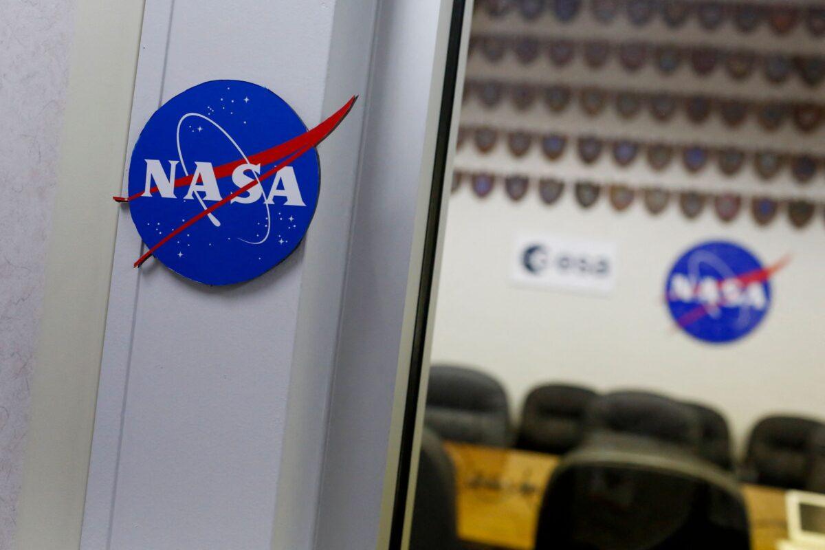 NASA logos in the conference room of the Astronaut Crew Quarters (ACQ) at Kennedy Space Center in Cape Canaveral, Fla., on June 14, 2022. (Eva Marie Uzcategui/AFP via Getty Images)