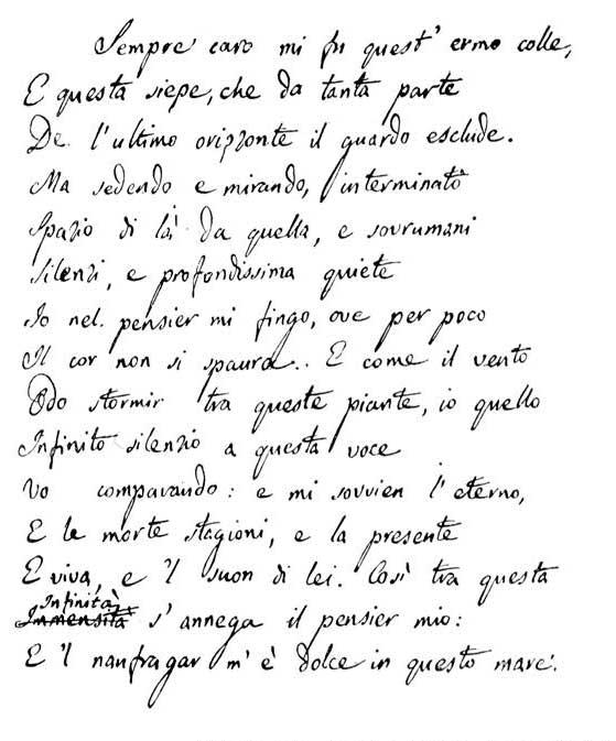  Original manuscript of "The Infinite" ("L'Infinito".) (Public Domain)