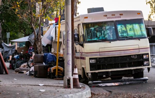 A homeless encampment in Los Angeles on Jan. 20, 2022. (John Fredricks/The Epoch Times)