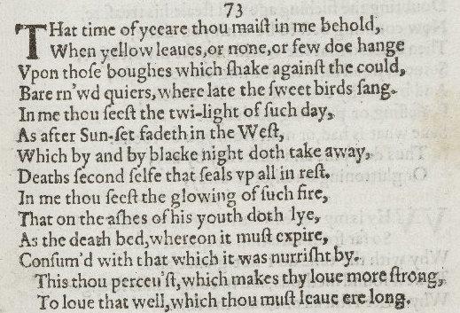  Sonnet 73 in the 1609 Quarto of Shakespeare's sonnets. (<a href="http://luna.folger.edu/luna/servlet/s/ah6h1j">CC BY-SA 4.0</a>)