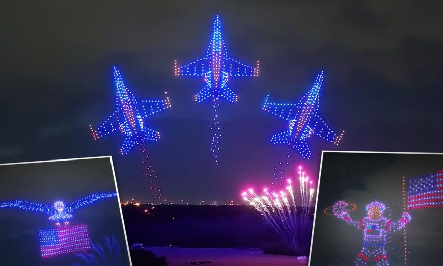VIDEO: Texans Light Up the Night With Drones, 700-Foot Eagle, Giant Astronaut—Here's How They Do It
