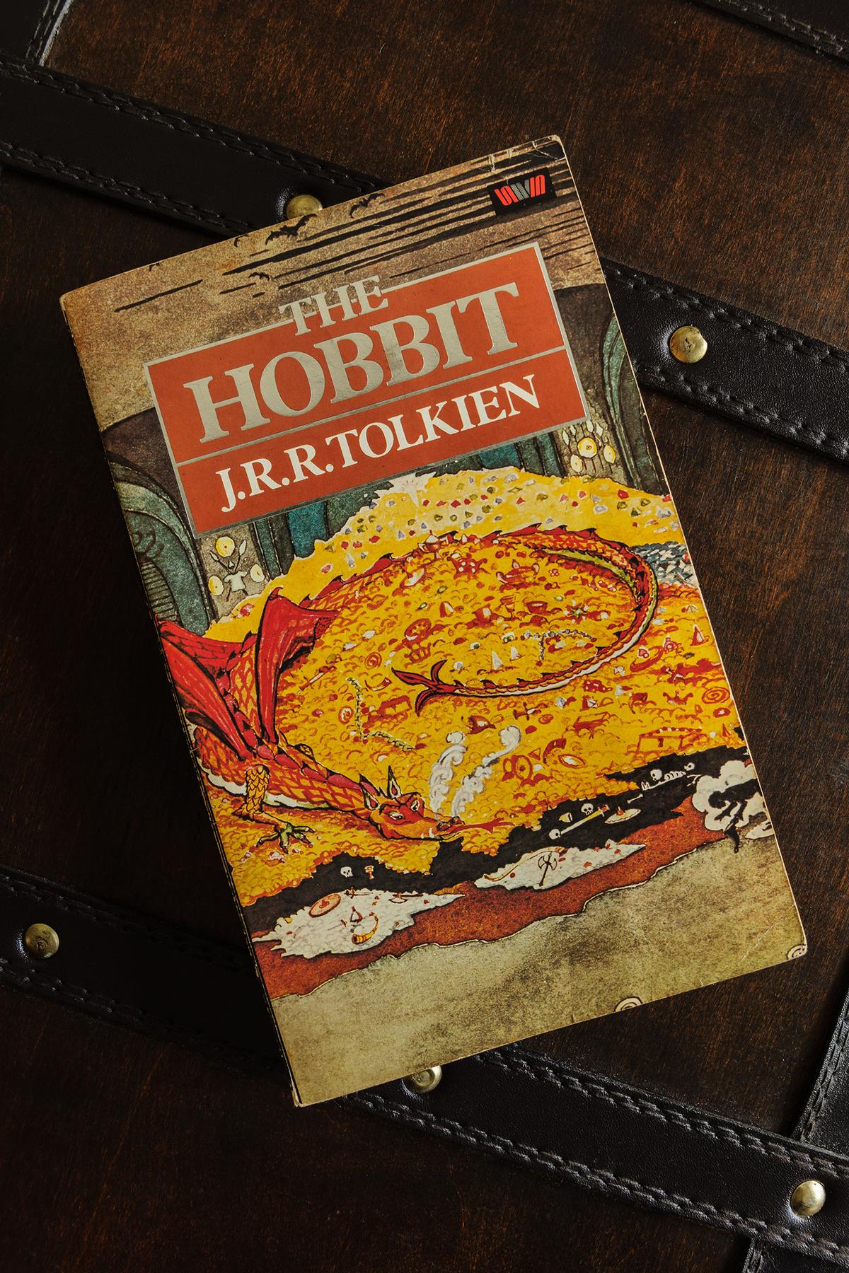  A vintage paperback edition of "The Hobbit" with cover art taken from “Conversation With Smaug,” illustrated and written by J.R.R. Tolkien, 1937. (David Pimborough/Shutterstock)