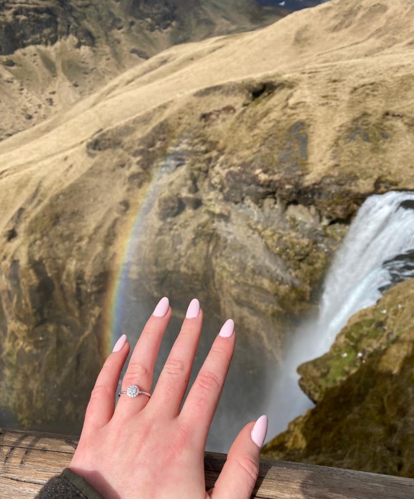  Ms. Heppell shows off her engagement ring after the proposal in Iceland, in March 2022. (SWNS)