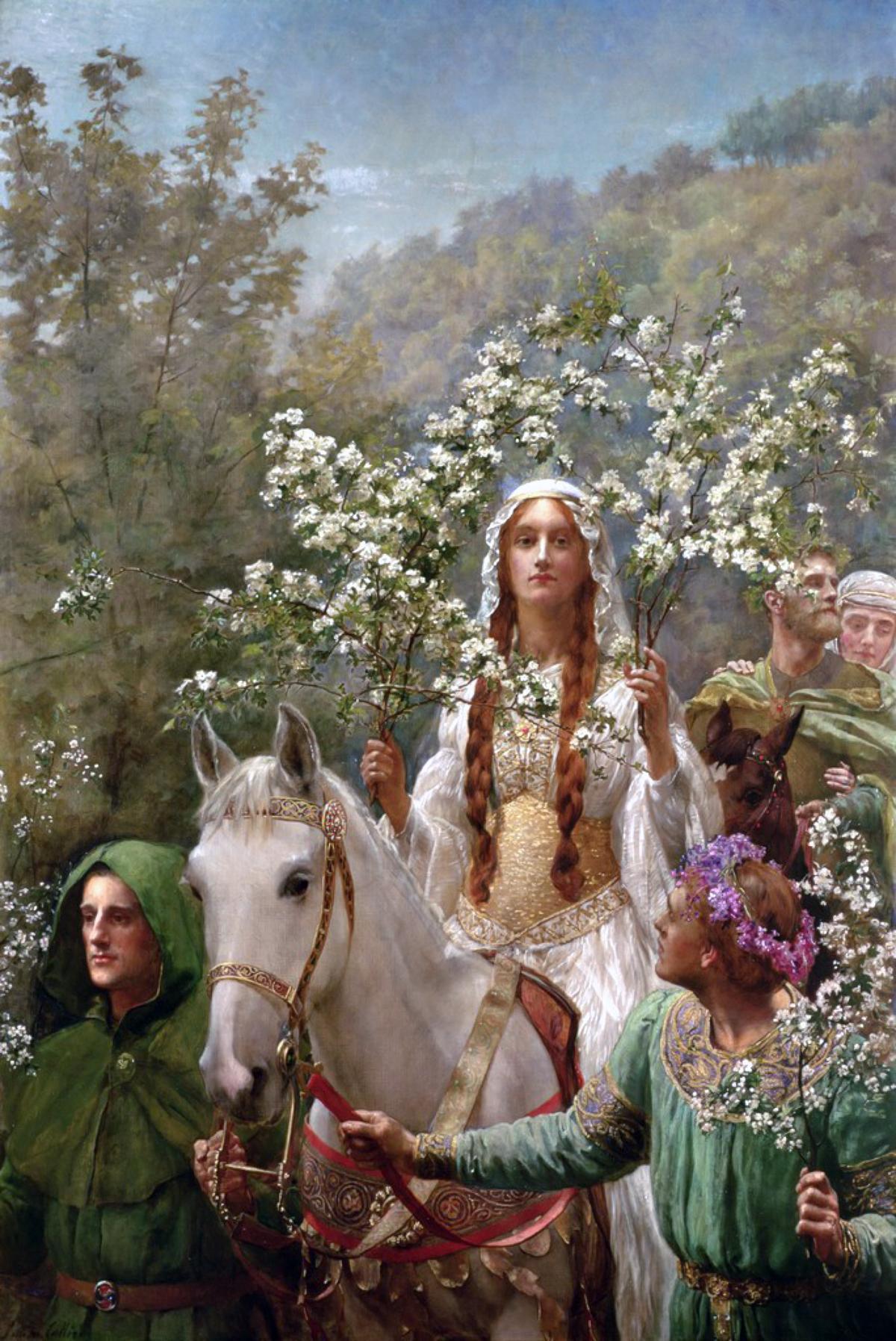  "Queen Guinevere's Maying," 1900, by John Collier. Oil on canvas. Cartwright Hall Art Gallery, Bradford, England. (Public Domain)