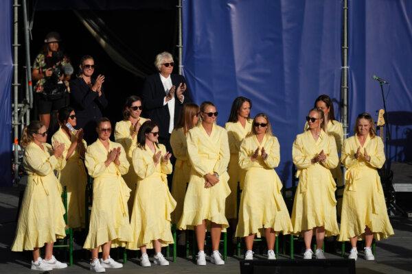  Team Europe members during the opening ceremony prior to the The Solheim Cup at Marbella Arena in Marbella, Spain, on Sep. 21, 2023. (Angel Martinez/Getty Images)