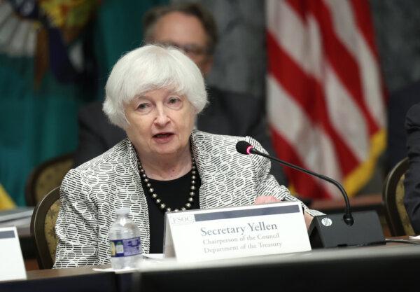 Treasury Secretary Janet Yellen durng a meeting of the Financial Stability Oversight Council at the U.S. Treasury in Washington, on July 28, 2023. (Kevin Dietsch/Getty Images)