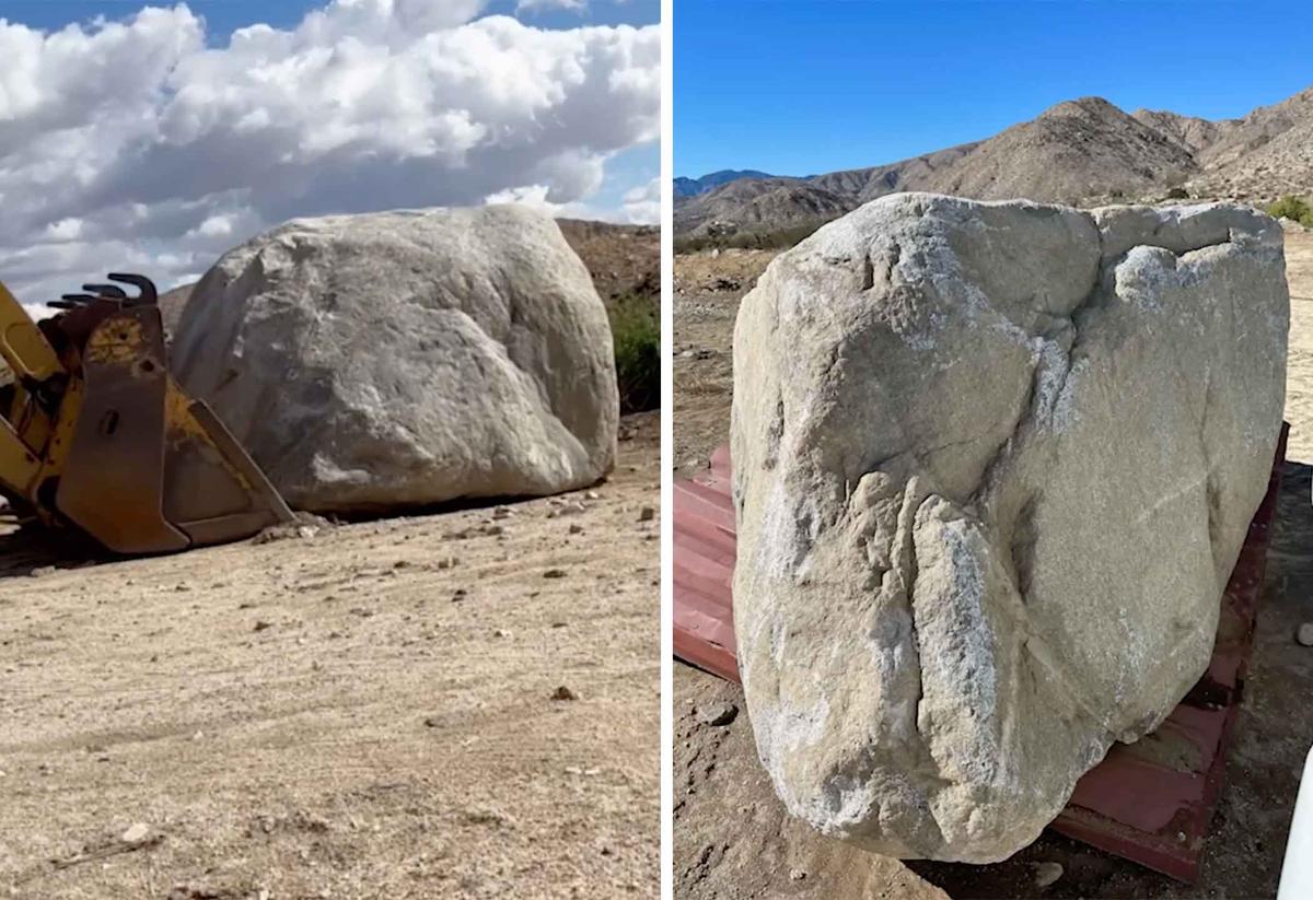 A massive 25,000-pound rock that James Lostlen, 40, found on his property and turned into a stone bathtub. (Courtesy of James Lostlen and Paul Silva)