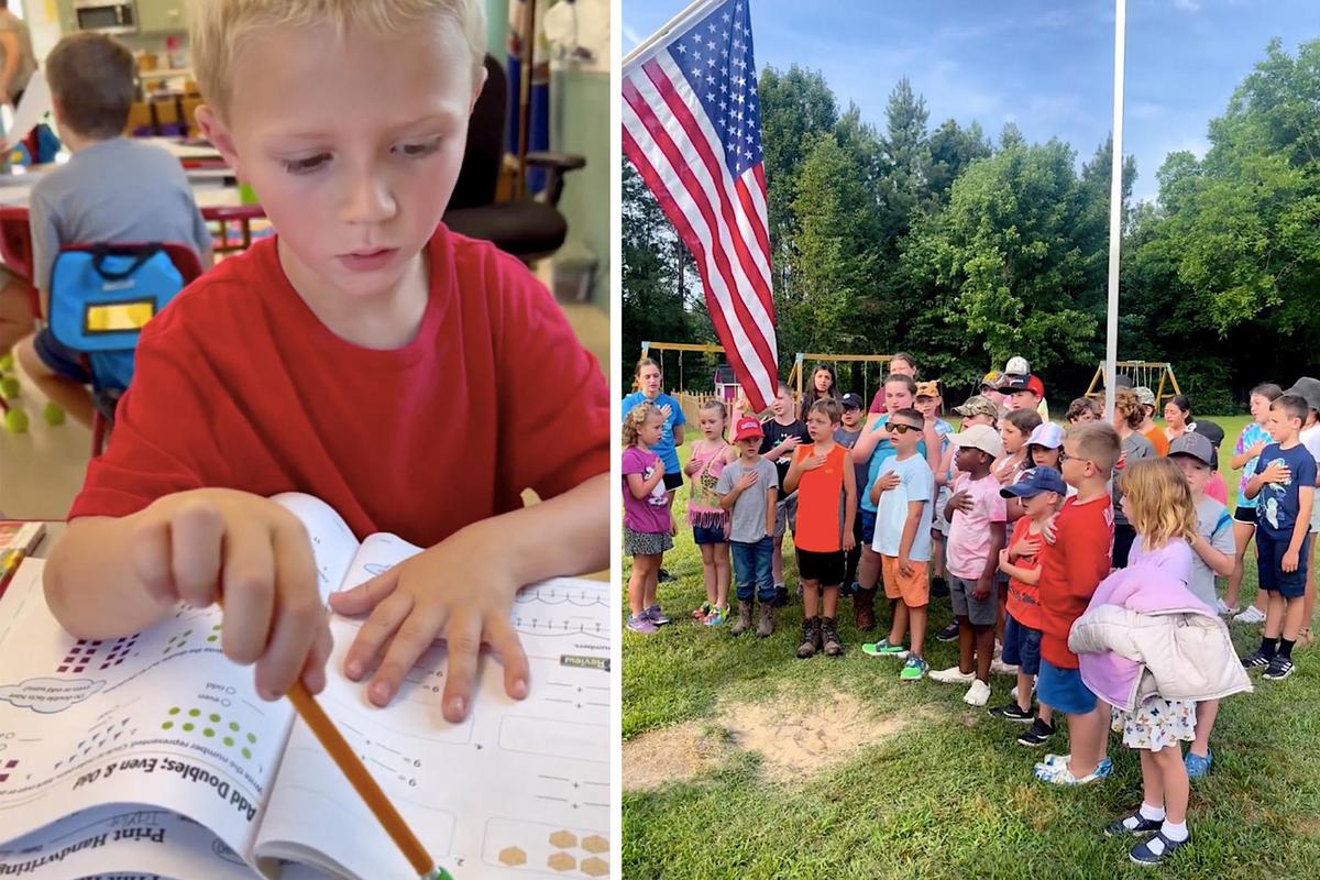 Students learn math and recite the Pledge of Allegiance at The Little Red Schoolhouse. (Courtesy of <a href="https://www.facebook.com/TheRedBarnFarmVA/">The Red Barn Farm</a>)