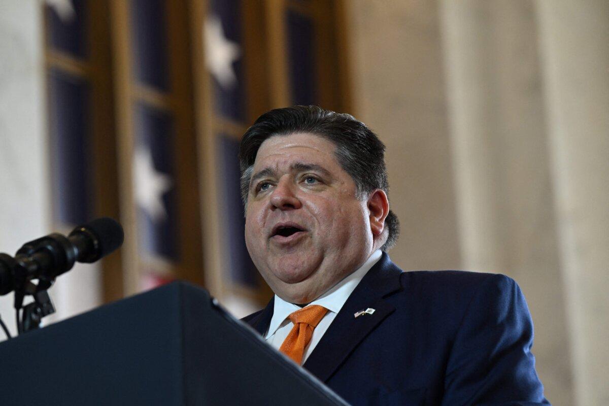 Illinois Gov. J.B. Pritzker speaks before U.S. President Joe Biden delivers remarks about the economy at the Old Post Office in Chicago on June 28, 2023. (Andrew Caballero-Reynolds/AFP via Getty Images)