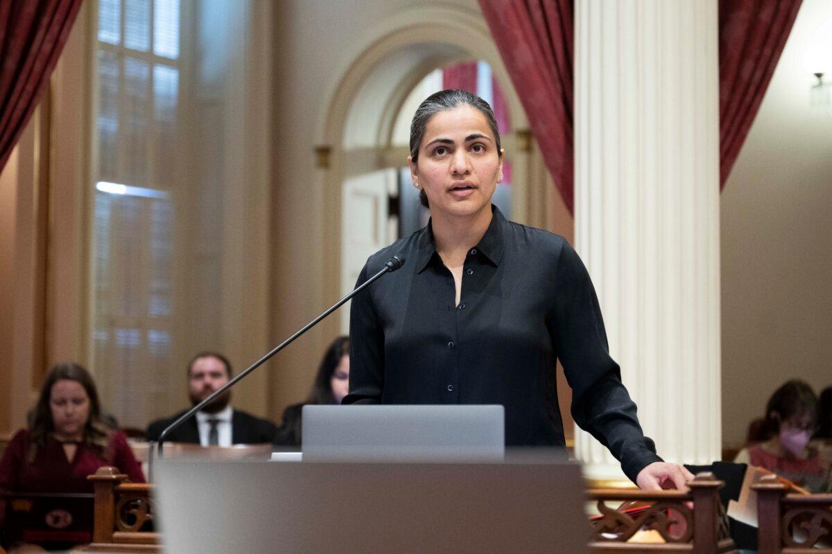 Sen. Aisha Wahab, D-Hayward, speaks at the California Senate Chamber in Sacramento, Calif., on Sept. 5, 2023. (Courtesy of Senate Rules Photography)