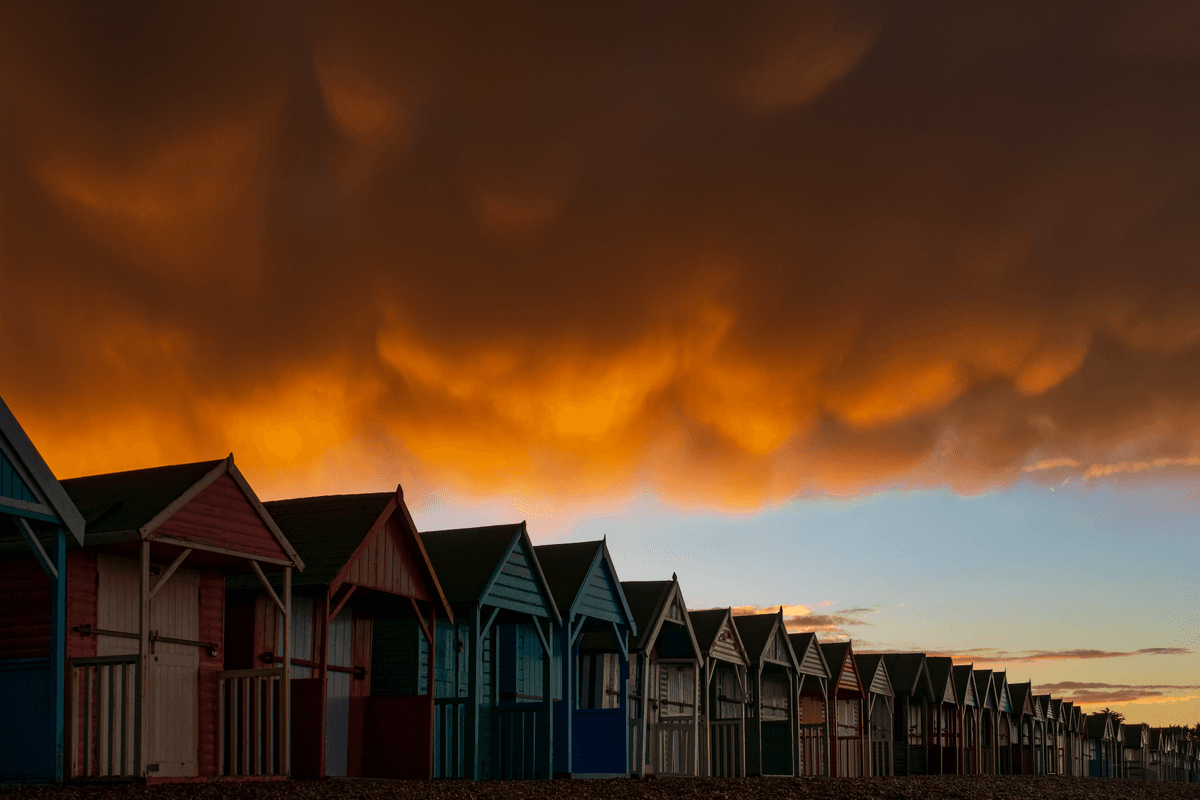 "Overhead Mammatus over Beach Huts at Herne Bay" by Jamie McBean won the title Standard Chartered Young Weather Photographer of the Year 2023. (Courtesy of Jamie McBean via Weather Photographer of the Year)