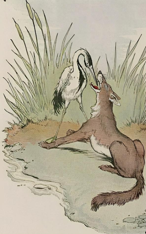 "The Wolf and the Crane," illustrated by Milo Winter, from “The Aesop for Children,” 1919. (PD-US)