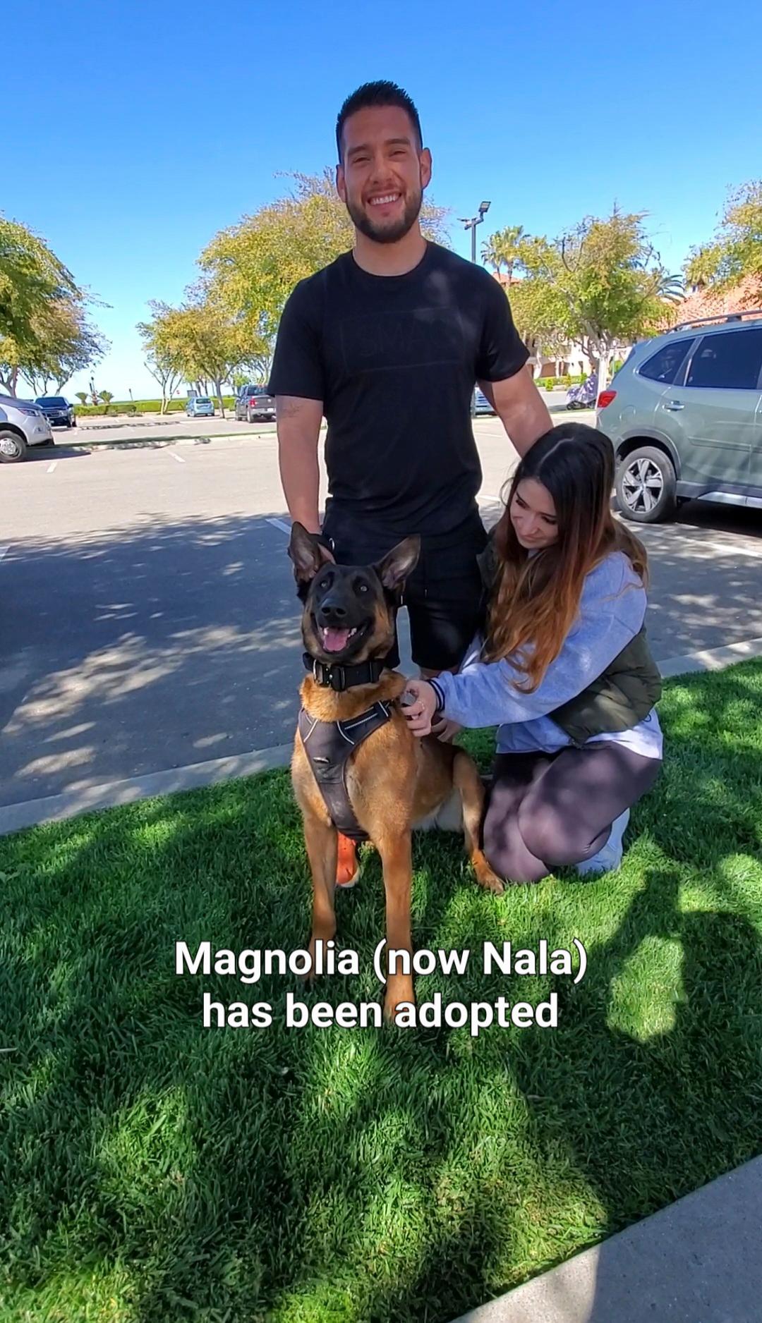 Magnolia, now Nala, with her new owners. (Courtesy of Sahari Salazar)