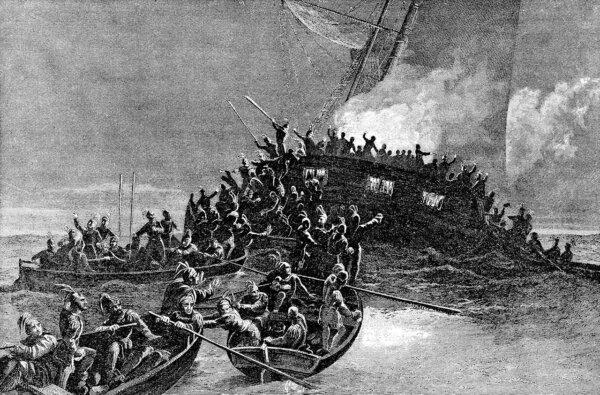 Destruction of the schooner Gaspee, from an old engraving. From "The Providence Plantations for 250 Years," 1886. (Public Domain)