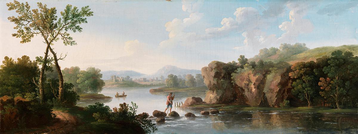 Themes of freedom, strength of spirit, and unwavering faith flowed throughout Parnell’s poem and Hopkinson’s reinterpretation. "A Landscape with a Man Fording a Stream," 18th century, by George Barret, Sr. Oil on canvas. National Gallery of Ireland, Dublin. (Public Domain)