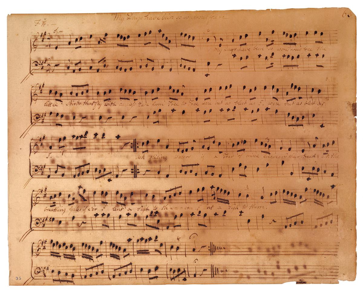 The 18th-century manuscript of "My Days Have Been So Wondrous Free" by Francis Hopkinson. Library of Congress. (Public Domain)