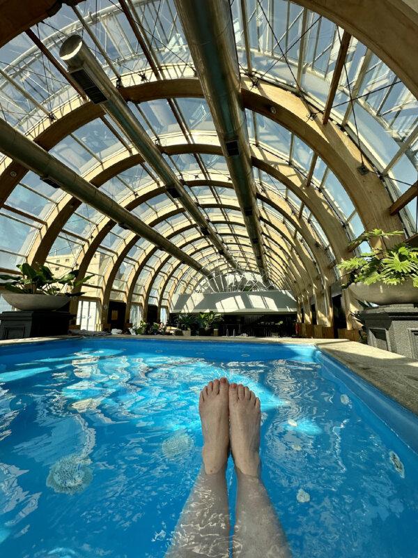 The indoor rooftop pool at the Ritz Carlton Hotel in Santiago, Chile, is the perfect place to unwind after a day of sightseeing. (Photo courtesy of Margot Black)
