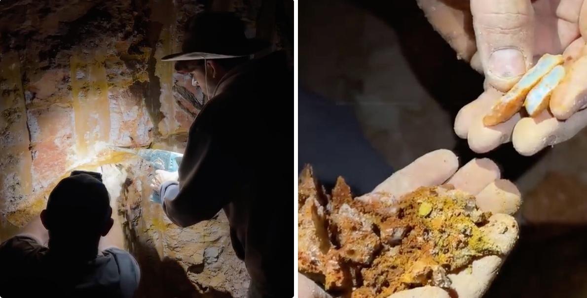 Dan, Mr. Morris, and Mr. Edgecomb find opal during a midnight mine. (Courtesy of Ben Morris YouTube Channel)