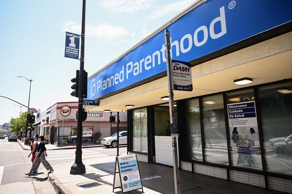 Planned Parenthood signage is displayed outside of a clinic in Los Angeles on May 16, 2023. (Patrick T. Fallon/AFP via Getty Images)