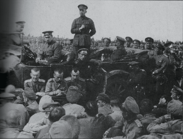 Kerensky speaking to his troops, 1919. (Public Domain)