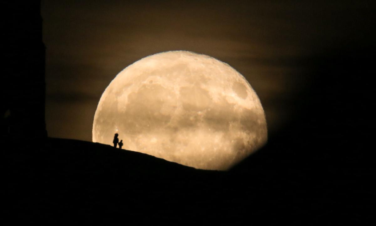 A full November moon, known as a Beaver Moon, rises in Glastonbury, England. (Matt Cardy/Getty Images)