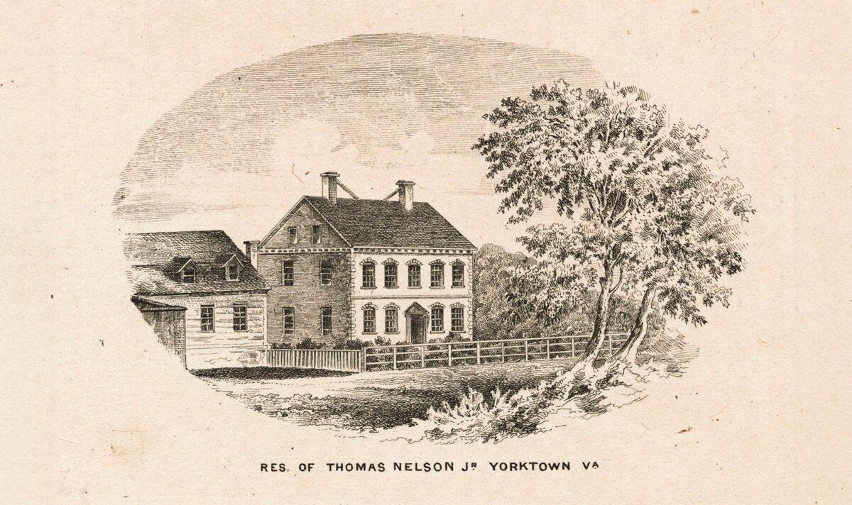 A print of Nelson’s house in Yorktown, Va., circa 1850–1890. The New York Public Library. （Public Domain）