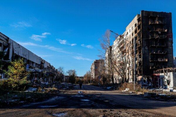 Residential buildings heavily damaged by Russian military strikes in the front-line town of Avdiivka in the Donetsk region of Ukraine on Nov. 8, 2023. (Radio Free Europe/Radio Liberty/Serhii Nuzhnenko via Reuters)