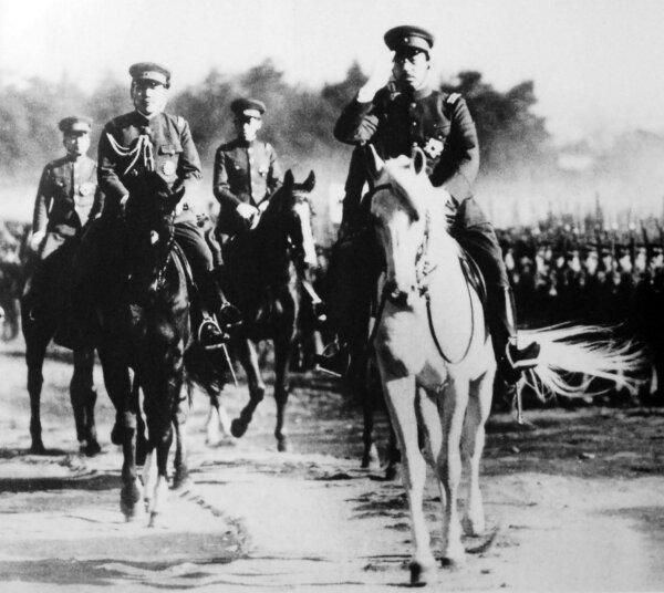 Emperor Hirohito (R) during an army inspection on Jan. 8, 1938. (Public Domain)
