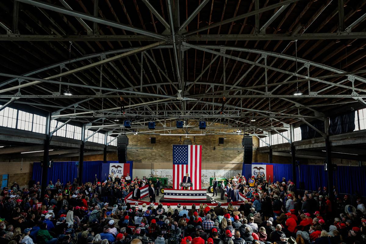 Former President Donald Trump speaks during an event at the National Cattle Congress in Waterloo, Iowa, on Oct. 7, 2023. The Republican caucus in Iowa is set to be held on Jan. 15, 2024. (KAMIL KRZACZYNSKI/AFP via Getty Images)