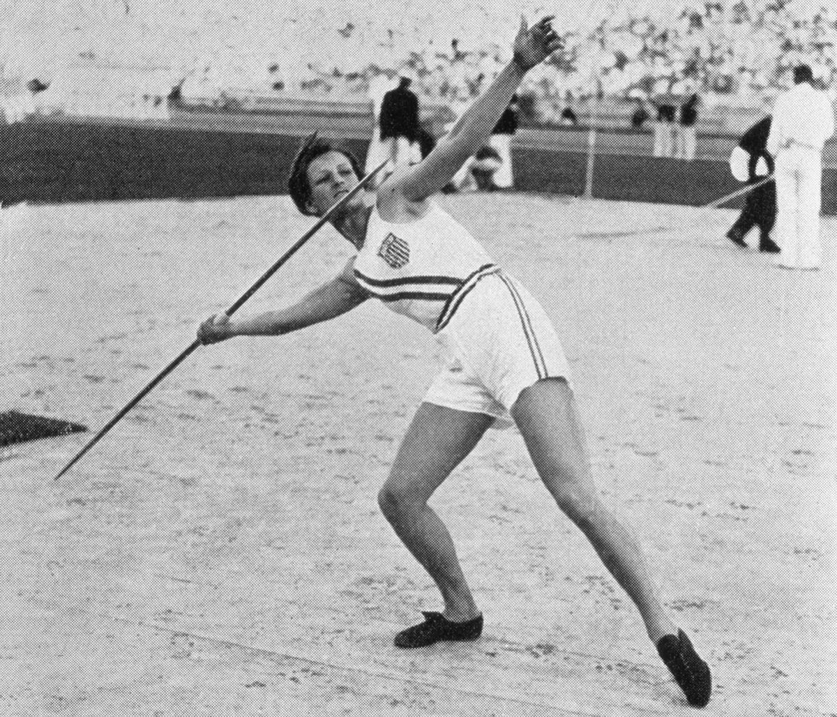 Babe Didrikson winning the gold medal at the 1932 Summer Olympic Games in Los Angeles for the Women's Track and Field javelin event. (Getty Images)