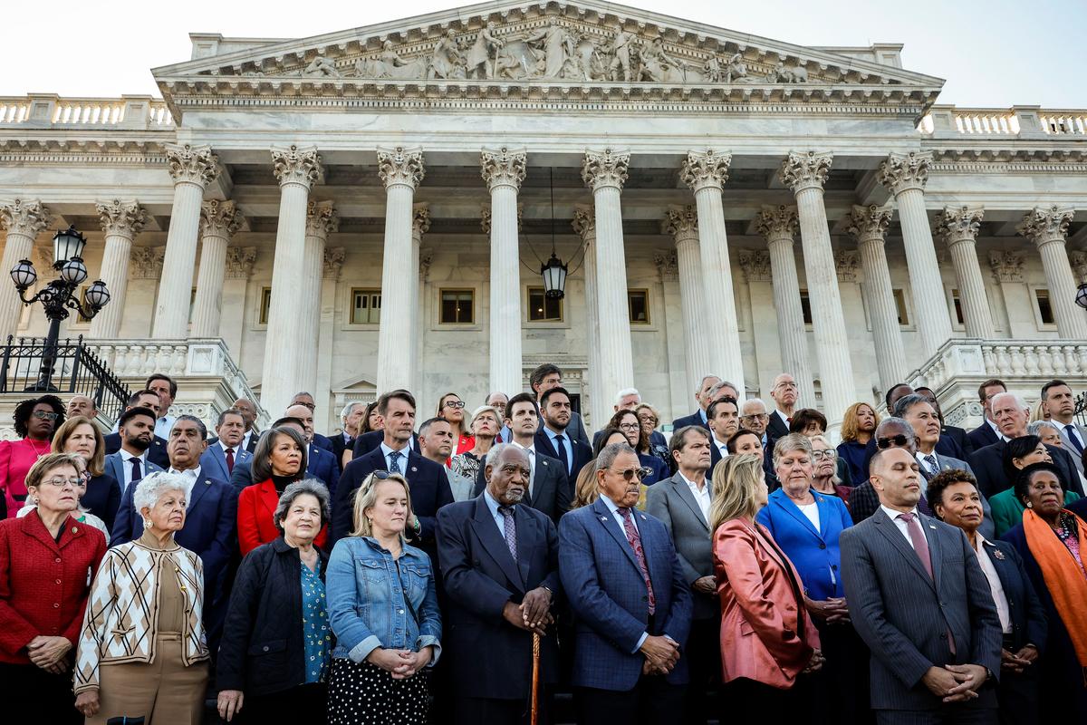 House Democrats rally on the East Steps of the U.S. Capitol in Washington on Oct. 13, 2023. (Photo by Chip Somodevilla/Getty Images)