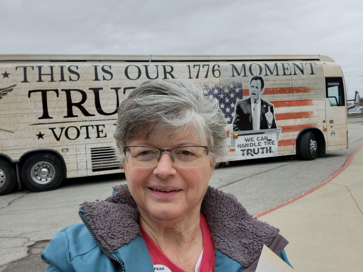 Chris Hayek of Fort Dodge, Iowa, in front of the Vivek Ramaswamy campaign bus in Des Moines, Iowa, Dec. 1, 2023. (Courtesy of Chris Hayek)