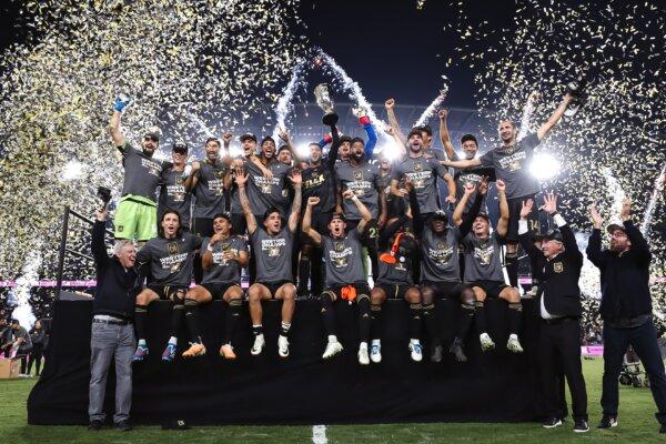 Los Angeles FC celebrate following their victory against the Houston Dynamo in the MLS Cup Western Conference Final in Los Angeles on Dec. 2, 2023. (Courtesy of Los Angeles FC via The Epoch Times)