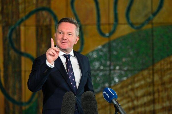 Australian Energy Minister Chris Bowen speaks to the media during a press conference at Parliament House in Canberra, Australia, on Sept. 18, 2023. (AAP Image/Lukas Coch)