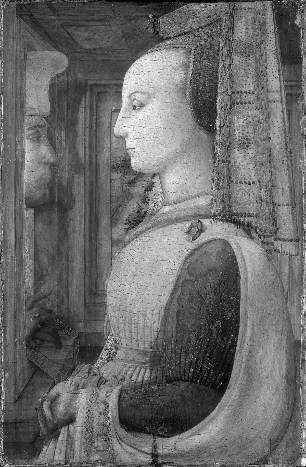 The Met's infrared reflectography reveals Lippi's changes to "Portrait of a Woman With a Man at a Casement." The Metropolitan Museum of Art, New York City. (Public Domain)