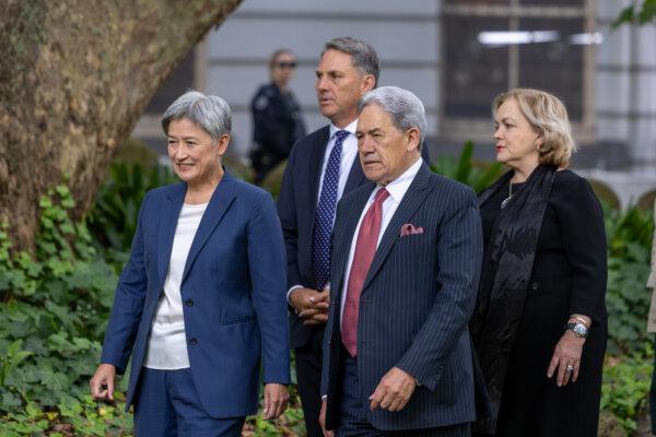 (L to R) Australian Foreign Minister Penny Wong, Australian Defence Minister Richard Marles, New Zealand Foreign Minister Winston Peters, and New Zealand Defence Minister Judith Collins attend ANZMIN 2024 in Melbourne. (Sarah Hodges/Department of Foreign Affairs and Trade)