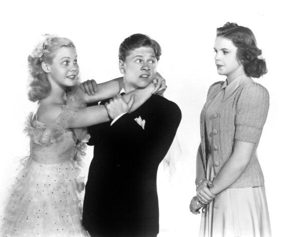 (L–R) Baby Rosalie (June Preisser), Mickey Moran (Mickey Rooney), and Patsy Barton (Judy Garland), In “Babes in Arms.” (MGM)