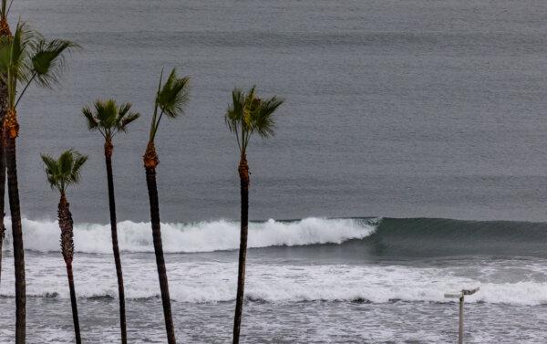 Large surf hits the beaches of Los Angeles on Feb. 6, 2024. (John Fredricks/The Epoch Times)