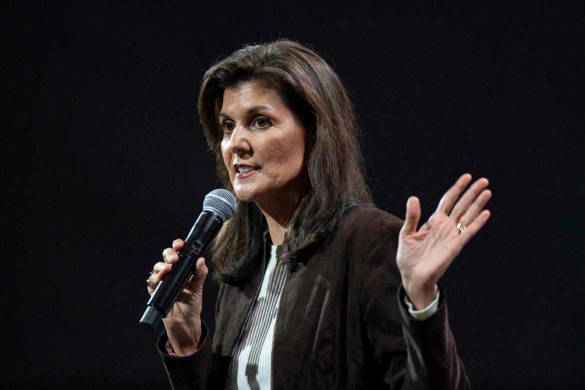 Republican presidential candidate and former U.S. Ambassador to the U.N. Nikki Haley speaks at a rally at the Etherredge Center in Aiken, S.C., on Feb. 5, 2024. (Allison Joyce/AFP via Getty Images)