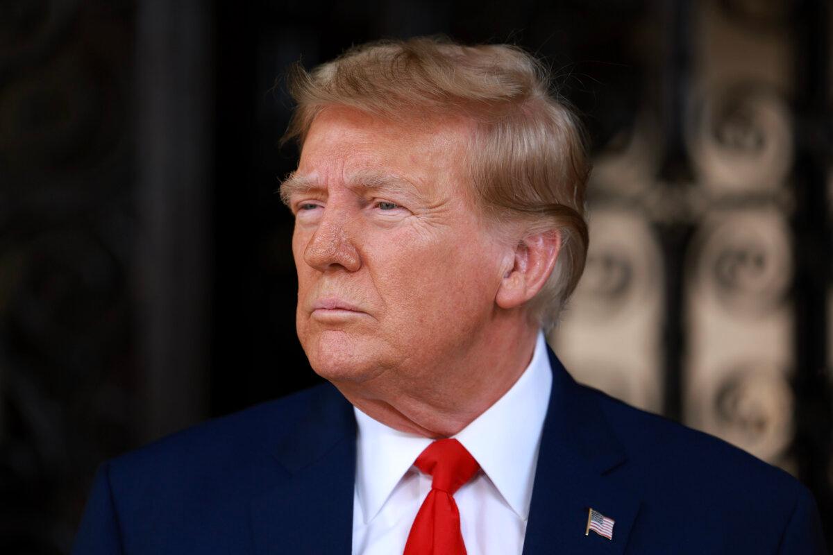 Former President Donald Trump speaks during a press conference held at Mar-a-Lago in Palm Beach, Fla., on Feb. 8, 2024. (Joe Raedle/Getty Images)